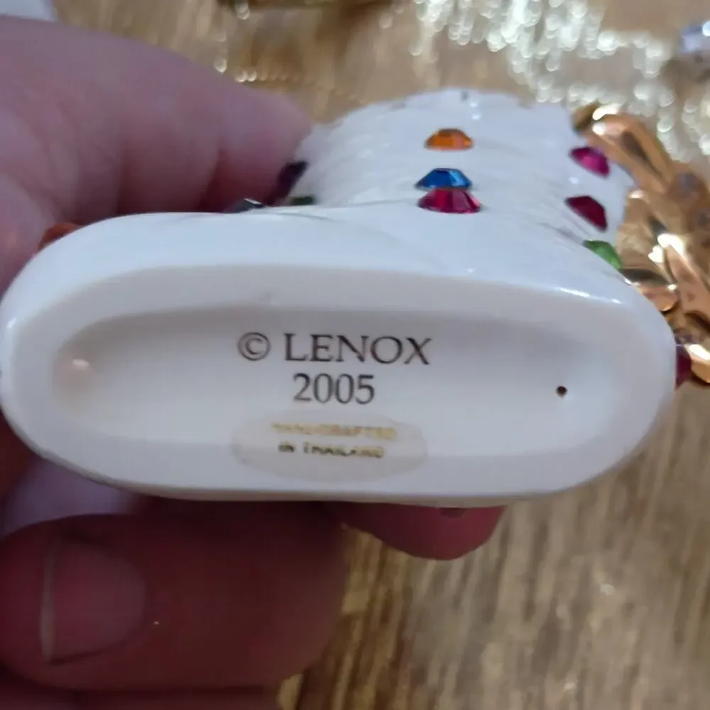 Lenox 2005 Porcelain Hanging Christmas Ornaments Set of 2, White Gold Stocking